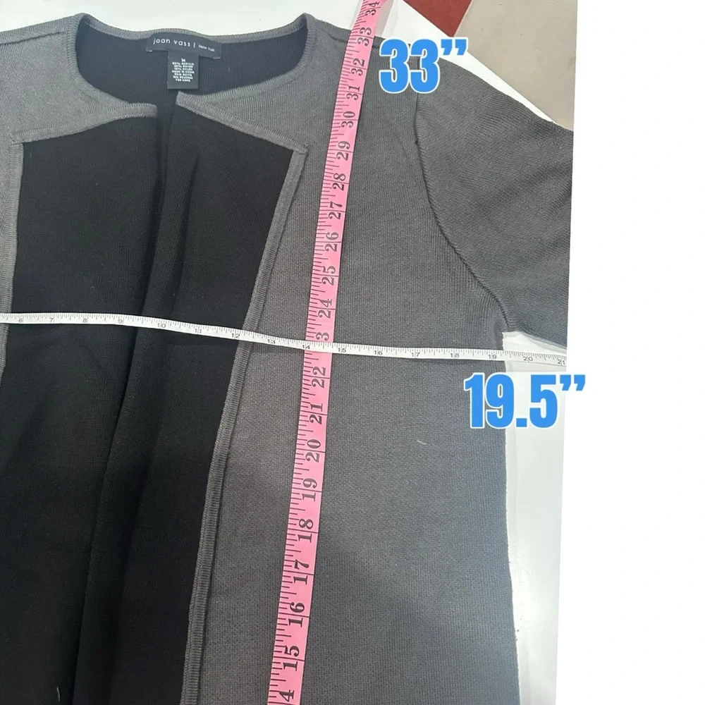 Joan Vass Charcoal Open Front long ‎ Cardigan with black lining